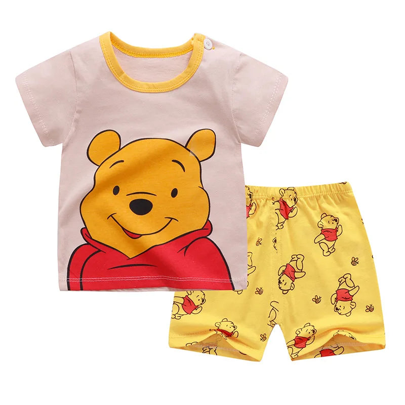 Winnie Pooh Cute Children Tracksuit Summer Clothing Cartoon Fashion Baby Boys  T-shirt + Shorts 2piece Set